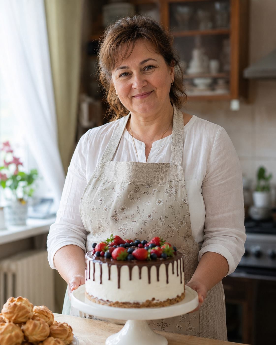 Торт с ягодами и шоколадным дрипом, приготовленный Анной Власовой